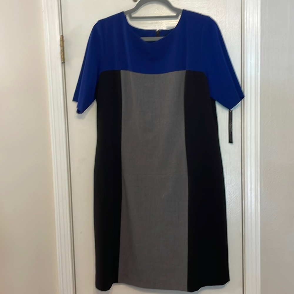 NWT Tahari color block dress in sapphire, charcoal and black